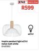 Inspire Pendant Light E27 x 1 Metal Matt White 81481993