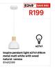 Inspire Pendant Light E27 x 1 D18cm Metal Matt White With Wood Natural Venosa 81485599