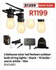 Litehouse Solar LED Festoon Outdoor Bulb String Lights Black 10 Bulbs Warm White 10m 81474901