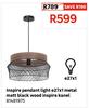 Inspire Pendant Light E27 x 1 Metal Matt Black Wood Inspire Kanel 81481975