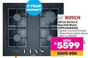 Bosch 60cm Series 6 Gas Hob (Black) PPP6A6B20Z