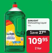 Sunlight Dishwashing Liquid-For 2 x 1.5L
