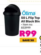 Otima 50L Flip Top All Black Bin 833999