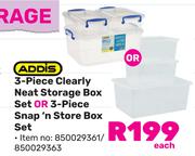 Addis 3 Piece Clearly Neat Storage Box Set Or 3 Piece Snap n Store Box Set 850029361/850029363-Each