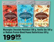 Wazoogles Chocolate Moondust 500g,Vanilla Sky 500g Or Medium Protein Blend Peanut Butterlicious 610g