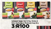 Carbsmart Soups: Beef & Veg, Chicken & Herb, Hearty Veg Or Mushroom Soup-For 3 x 68g