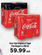 Coca Cola Original Or Sugar Free Range-6 x 300ml Each