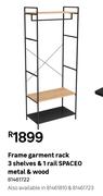 Spaceo Frame Garment Rack 3 Shelves & 1 Rail Metal & Wood 81461722