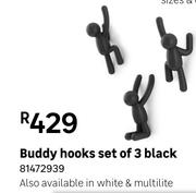 Buddy Hooks Set Of 3 Black 81472939