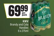 KWV Brandy & Cola Handies-6 x 275ml Per Pack