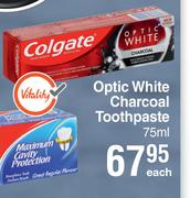 Colgate Optic White Charcoal Toothpaste-75ml Each