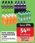 Pepsi, Mirinda, Mountain Dew Or 7up Soft Drink Bottles (All Variants)-12 x 330ml