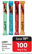 Lindt Chocolate Sticks (All Variants)-For 4 x 38g