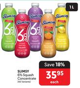 Slimsy 6% Sqush Concentrate (All Variants)-1L Each