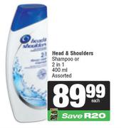 Head & Shoulders Shampoo Or 2 In 1 Assorted-400ml