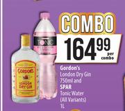 Gordon's London Dry Gin 750ml & Spar Tonic Water 1L-Per Combo