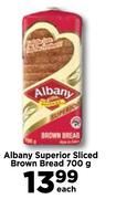 Albany Superior Sliced Brown Bread-700g Each