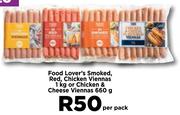 Food Lover's Smoked, Red, Chicken Viennas 1Kg Or Chicken & Cheese Viennas 660g-Per Pack