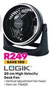 Logik 20cm High Velcity Desk Fan