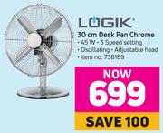 Logik 30cm Desk Fan Chrome