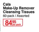 Cala Make-Up Remover Cleansing Tissues 60 Pack (Assorted)-Per Pack