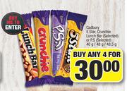 Cadbury 5 Star, Crunchie Lunch Bar (Selected) Or P.S (Selected)-For Any 4 x 40g/48g/48.5g