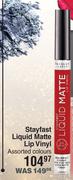Yardley London Stayfast Liquid Matte Lip Vinyl Assorted Colours