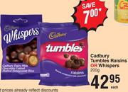 Cadbury Tumbles Raisins Or Whispers-200g Each