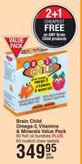 Brain Child Omega-3,Vitamins & Minerals Value Pack 60 Fish Oil Burstlets + 60 Multivit Chew Tab-Per 