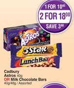 Cadbury Astros 40g Or Milk Chocolate Bars 40g/48g Assorted-For 2