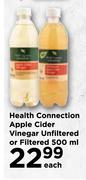 Health Connection Apple Cider Vinegar Unfiltered Or Filtered-500ml Each