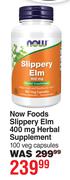 Now Foods Slippery Elm 400mg Herbal Supplement 100 Veg Capsules