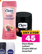 Clere Body Lotion/Cream Assorted-For Any 2 x 400ml