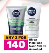 Nivea Men Face Wash Assorted-For Any 2 x 100ml