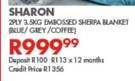 Sharon 2 Ply 3.5Kg Embossed Sherpa Blanket (Blue/Grey/Coffee)