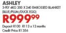Ashley 3 Ply 4Kg 200 x 240 Embossed Blanket (Blue/Plum/Duck Egg)