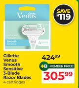 Gillette Venus Smooth Sensitive 3-Blade Razor Blades 4 Cartridges