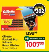 Gillette Fusion5 Pro 5-Blade Razor Blades 12 Cartridges
