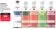 Absolut Imported Blue, Watermelon, Grapefruit Infused, Lime Or Raspberry Vodka-750ml