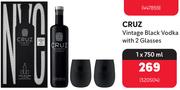 Cruz Vintage Black Vodka With 2 Glasses-750ml