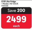 Media 93Ltr Bar Fridge HS-121LN