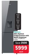 Hisense 263L Bottom Fridge/Freezer With Water Dispenser H370BMIB-WD