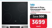 Beko 600mm 4 Plate Vitroceramic Hob HIC64401