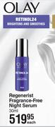 Olay Retinol 24 Regenerist Fragrance Free Night Serum-30ml Each