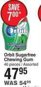 Orbit Sugar Free Chewing Gum 46 Pieces Assorted
