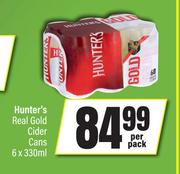 Hunter's Real Gold Cider Cans-6 x 330ml Per Pack