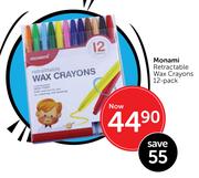Monami Retractable Wax Crayons 12 Pack