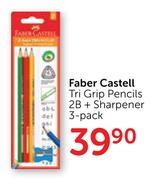 Faber Castle Tri Grip Pencils 2B + Sharpener 3 Pack