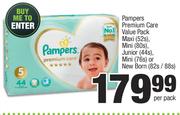 Pampers PremiumCare Value Pack Maxi(52s),Mini(80s),Junior(44s),Mini(76s) Or New Born(82s/88s)-Per PK