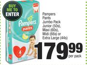 Pampers Pants Jumbo Pack (Junior(50s),Maxi(60s), Midi(66s) Or Extra Large(44s)-Per Pack
